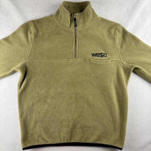 WeSC Pullover Mens L Green 1/4 Zip Mitch Solid Fleece Mock Neck L413470M Fall - Picture 2 of 8